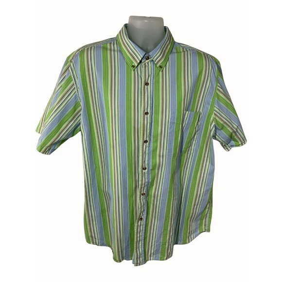 Scandia Woods Mens Green Lightweight Striped Short Sleeve Button Up Shirt XL - Picture 1 of 10